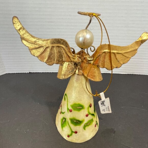 Gold Metal & Abalone Angel Ornament with Hand-Painted Holly Design by Pier 1 - Picture 4 of 11